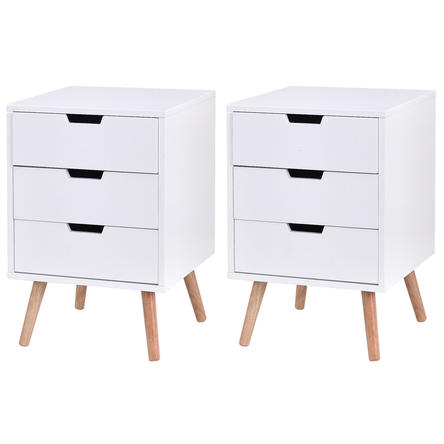 Set of 2 White End Table Nightstands with Oak Wood - spotlighthomedecor