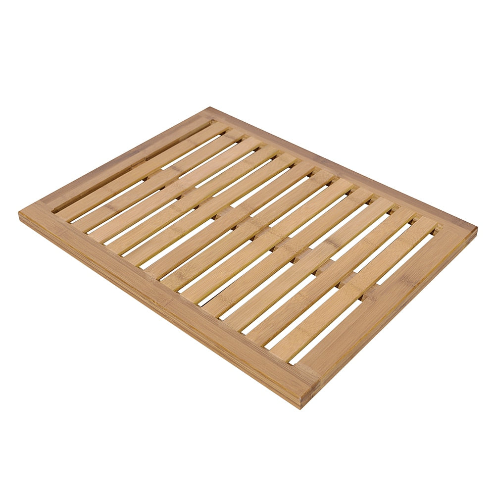 Bathroom Bamboo Wood Mat with Strip,  Retro Doormat for Kitchen & Bath Mat & Shower Floor Mat - spotlighthomedecor