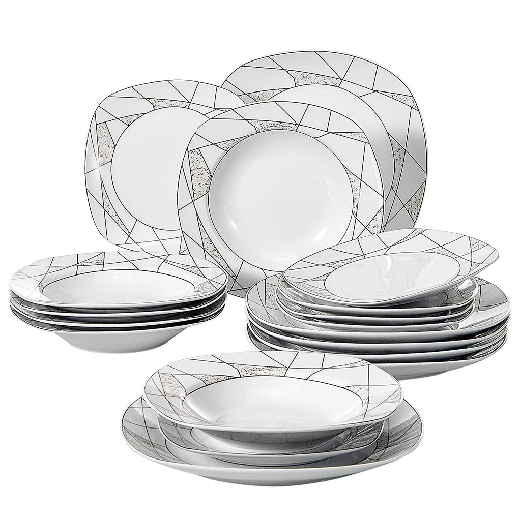 18-Piece Porcelain Plates included 6*Dessert Plate,Soup Plate,Dinner Plate - spotlighthomedecor