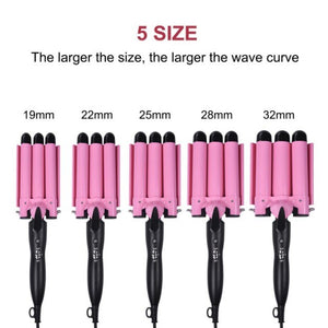 Open image in slideshow, 3 Barrel Hair Curling Iron Wand Ceramic Hair Curler With LCD Temperature Display - spotlighthomedecor
