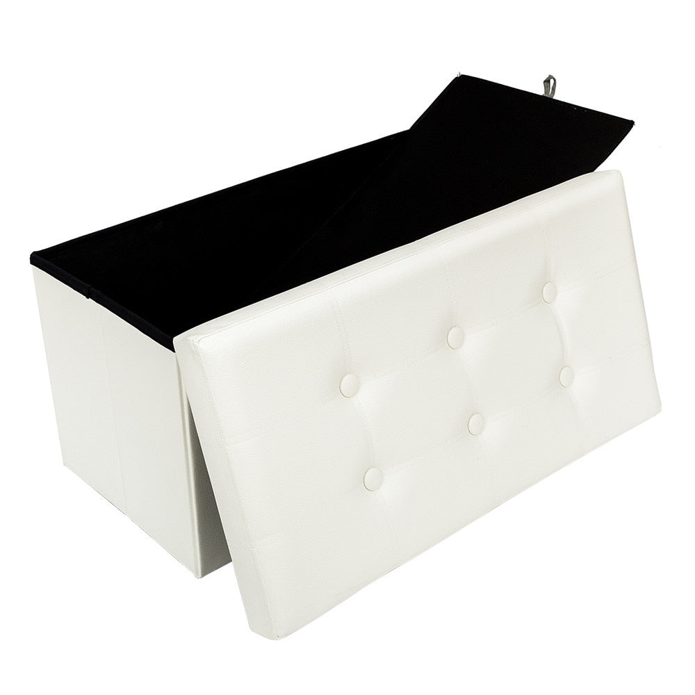Pure White Folding Cuboid Ottoman Bench Synthetic Leather/ Sofa Footstool Storage Box Size 76x38 x38cm - spotlighthomedecor