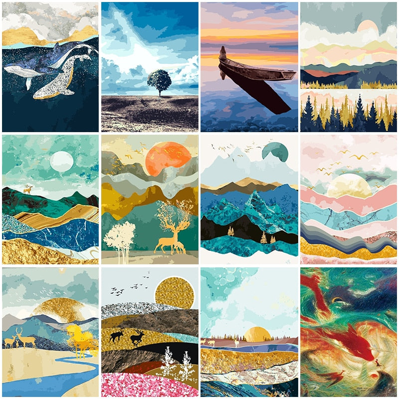 Gatyztory Paint By Numbers For Adults Children Mountain Sunrise Landscape HandPainted Oil Painting DIY Gift Home Decor 60x75cm - spotlighthomedecor