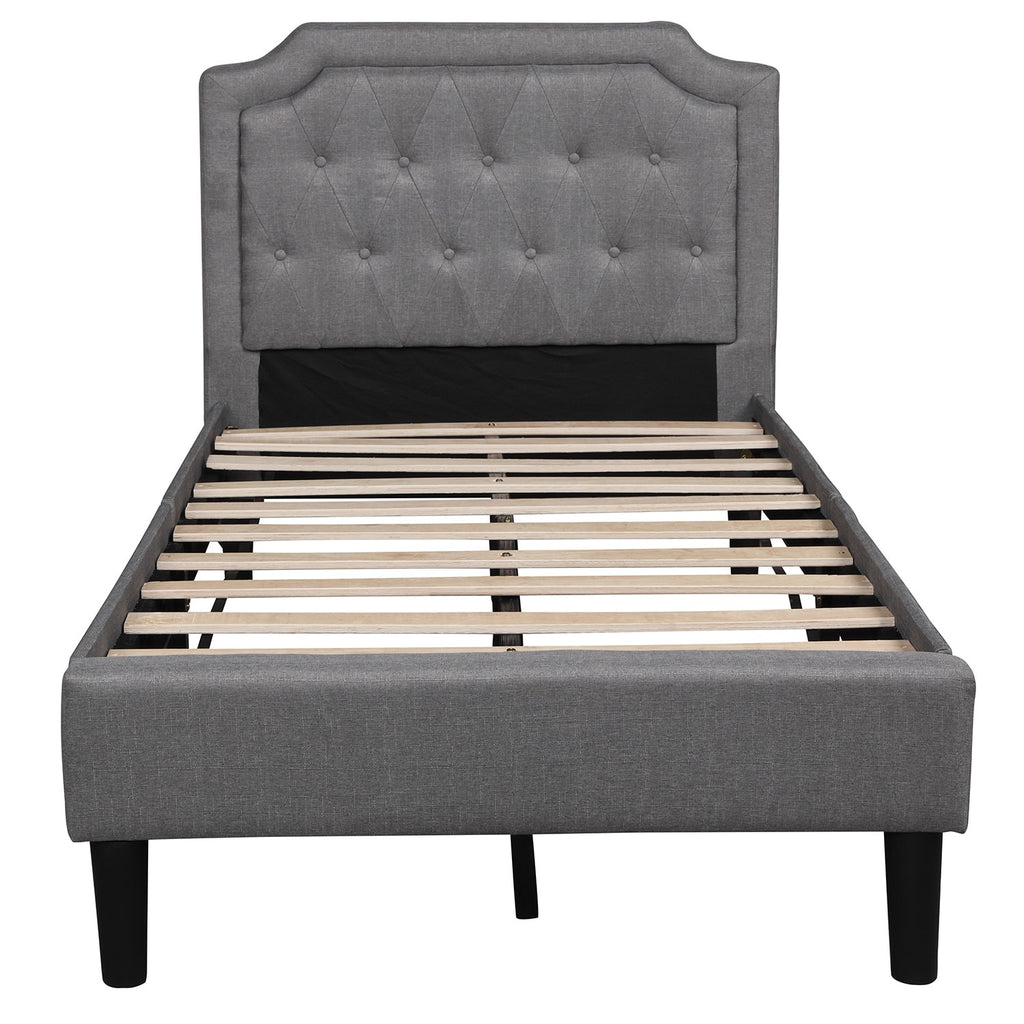 Upholstered Scalloped Linen Platform Bed, Twin Size, Gray  Bedroom Furniture - spotlighthomedecor