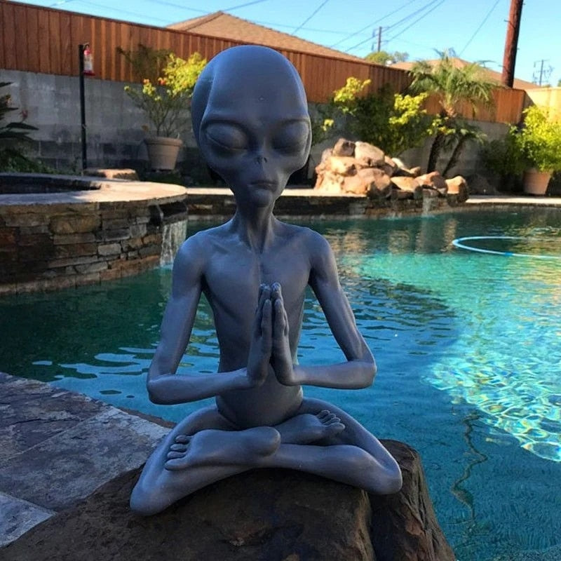 Meditating Alien Resin Statue Garden Ornament Best Art Decor for Indoor Outdoor Home or Office Promotion - spotlighthomedecor
