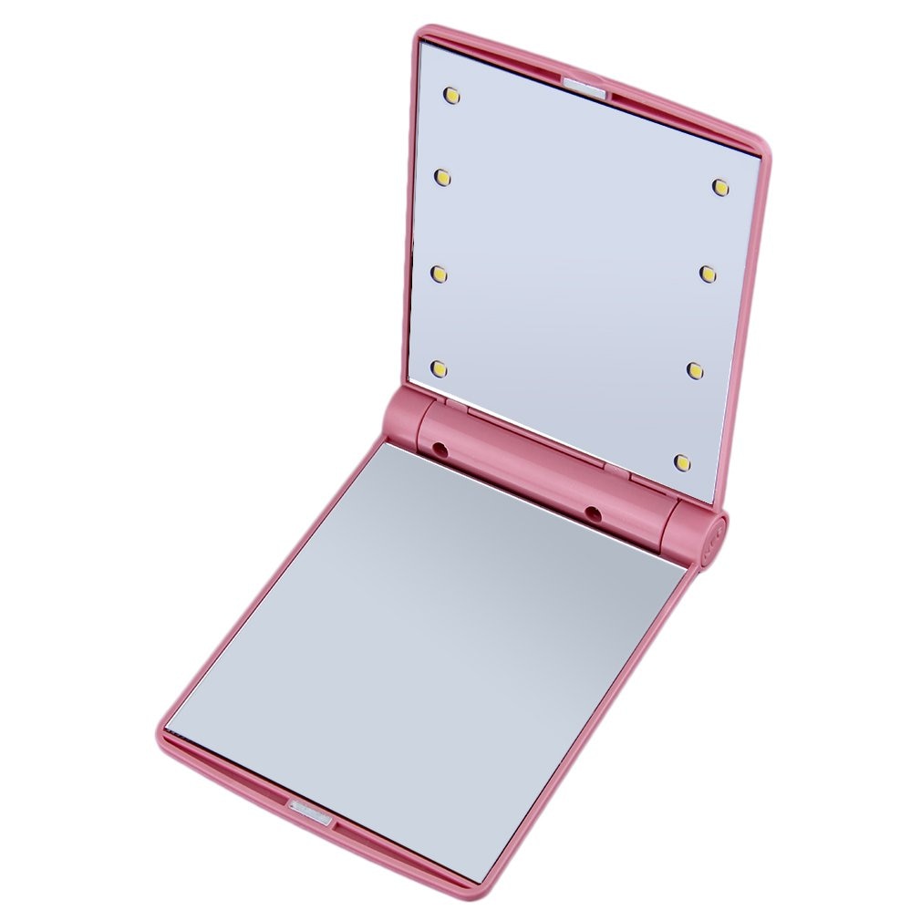Pink or Black Folding Makeup Mirror with Light Magnetic Opening Portable LED Compact - spotlighthomedecor