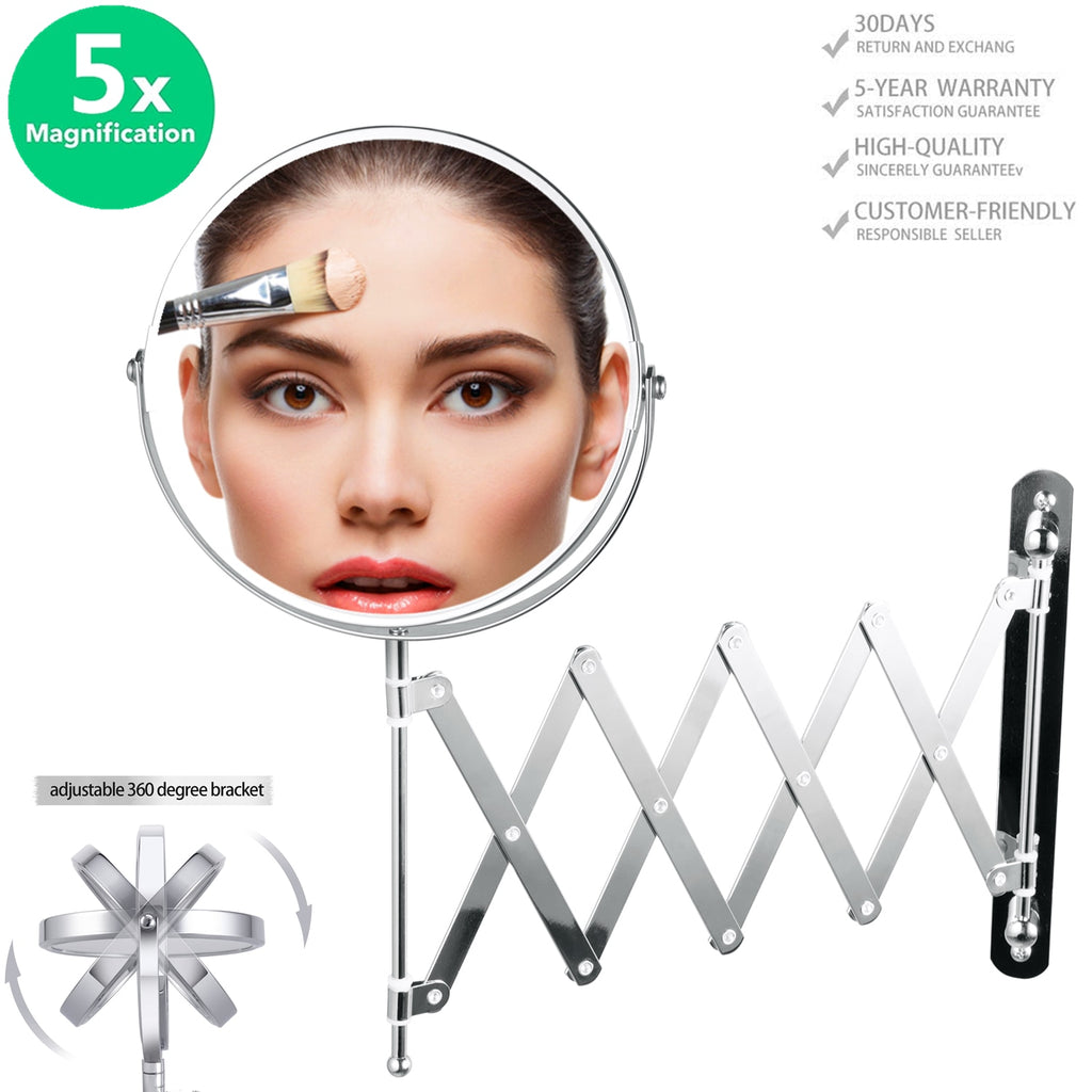 Wall Mounted Extension Adjustable Rotating Vanity Makeup Mirror, 7 Inch Diameter 1X/5X - spotlighthomedecor