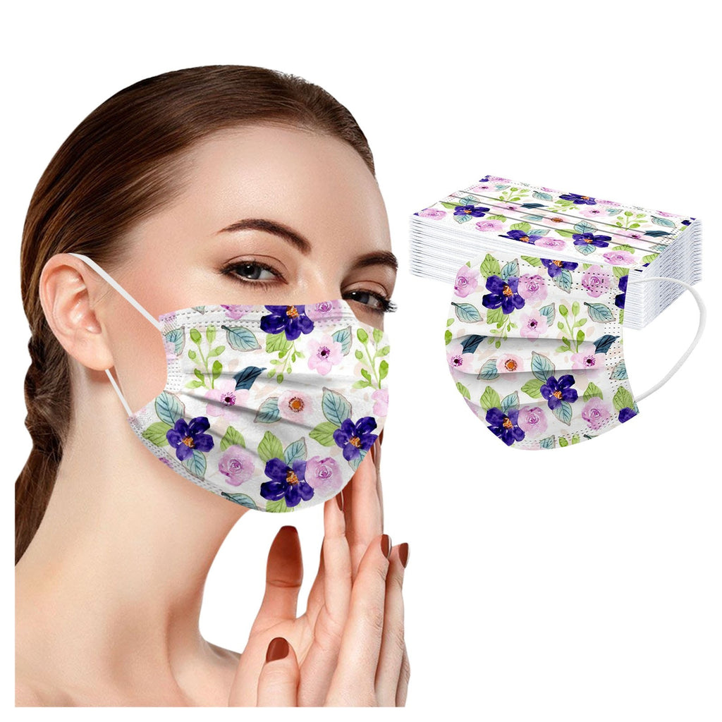 30pc Fashion Flower Print Masks For Women Disposable Protective 3 Ply Masks - spotlighthomedecor